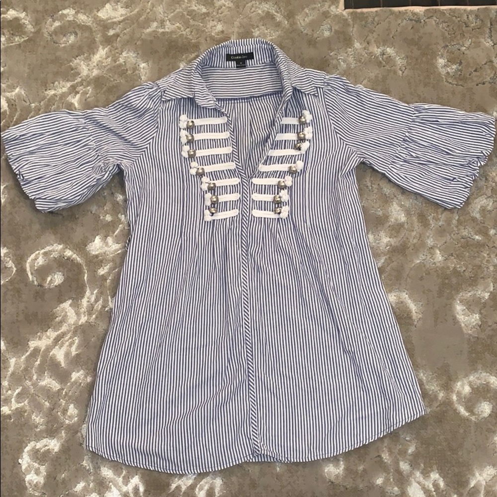 Blue and white pinstripe tunic